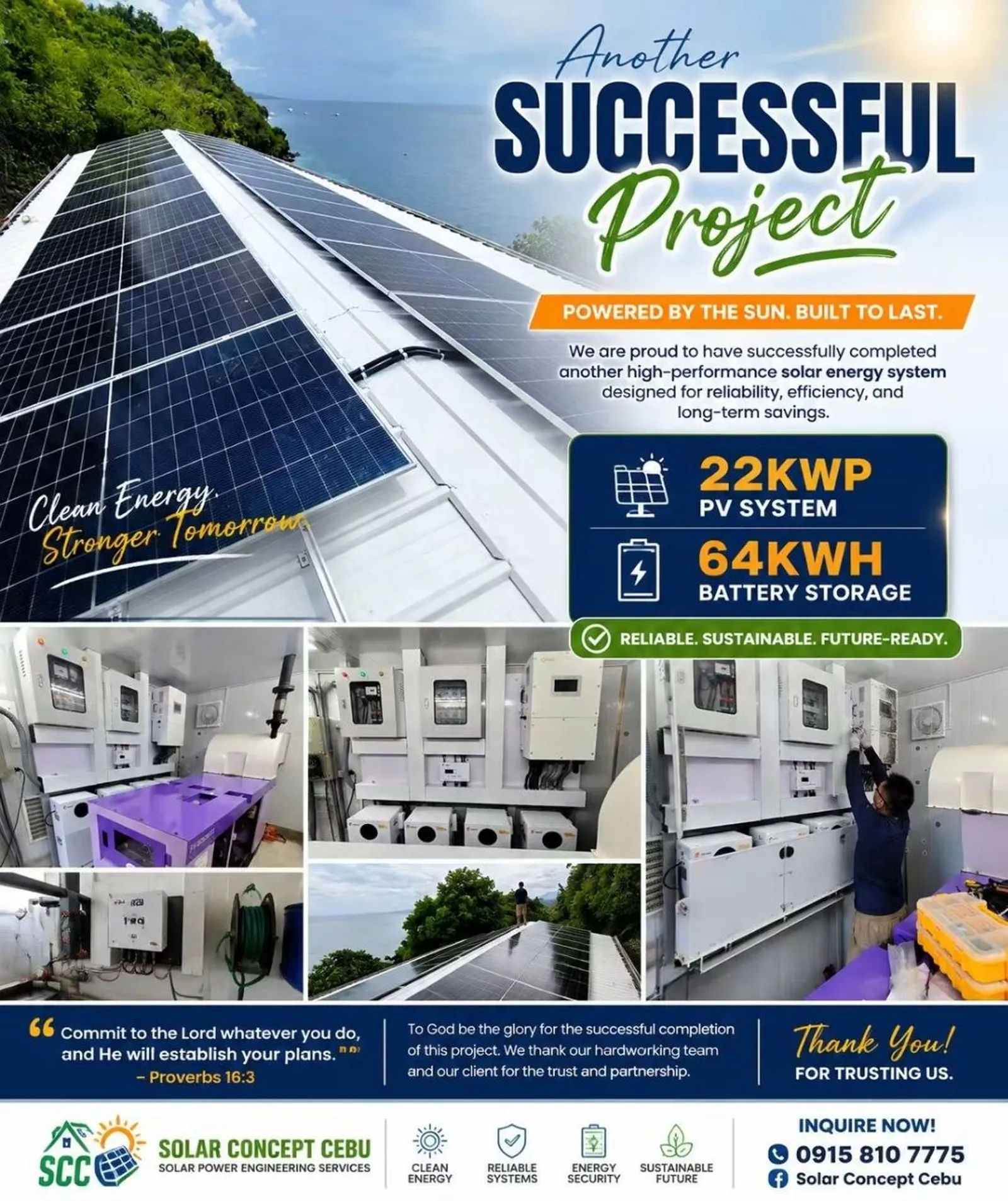 22 kWp solar array on coastal Cebu roof, ocean view
